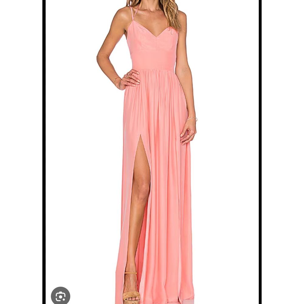 Revolve Amanda Uprichard Rio Silk Maxi Dress Peach Orange Adjustable Sz S Sexy